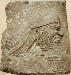 Assyria's emperor Ashurbanipal who had Egypt
                      up to Thebes occupied, profile. This relief is in
                      the British Museum in London.