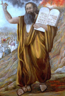 Patriarch Moses with written tablets, a
                        painting with much fantasy without any
                        confirmation by archaeological findings