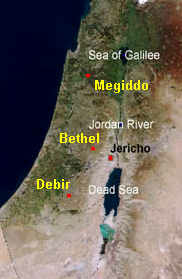 Map with Megiddo and Debir, satellite photo