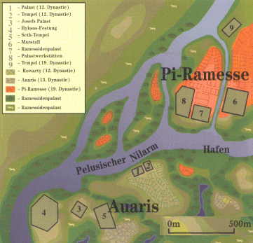 Mapa de Auaris (Avaris) y Pi-Ramesse
                              en el Nilo