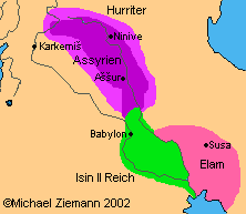 Karte von Assyrien, Babylon und Elam um
                        1050 v.Chr.