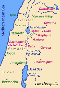 Karte der Dekapolis im Nahen Osten, darunter
                      Skythopolis / Beth-Schean