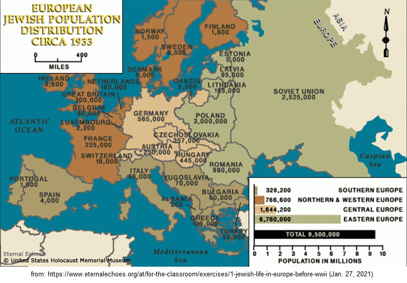 Juden in
                    Europa 1933, Karte 02