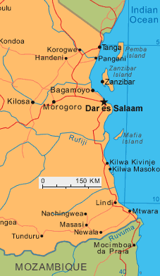 Karte der Küste von Tansania
                            mit Kilwa