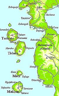 Karte der Molukken-Inseln /
                            Banda-Inseln: Ternate und Tidore