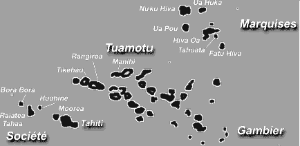 Detailkarte mit Tahiti und dem
                              Tuamotu-Archipel