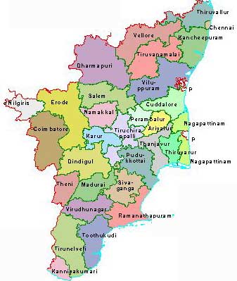 Karte von Tamil Nadu mit
                            Toothukudi, Indien India