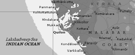 Karte: Stadt
                    Quilon an der Malabarküste von Indien India