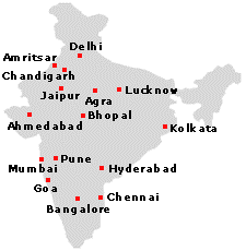 Indien, Karte mit Goa (links) und
                              Madras (heute Chennai) (rechts)