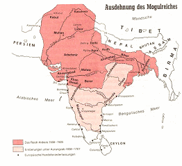 Karte des Mogulreichs in Nordindien um
                          1530