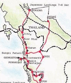 Karte mit der Position von Patani auf heute
                    Thailändischem Gebiet der Halbinsel Malaya