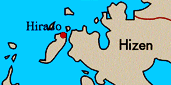 Karte mit Hirado an der Südspitze der grossen
                    japanischen Insel Kyushu