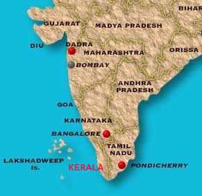 Karte mit der
              Position von Pondichéry / Pondicherry im heutigen
              indischen Staat Tamil Nadu, Indien