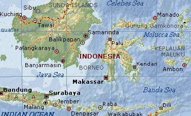 Karte mit der Position
                von Makassar / Ujang Pandang, heute Indonesien