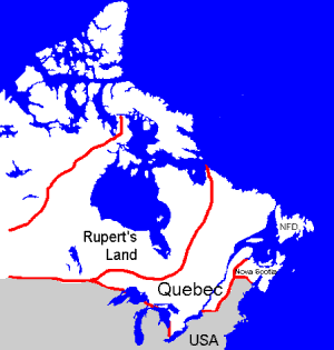 Karte mit Rupert's Land als weisses Kaufobjekt