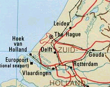 Karte mit der Position der europäischen
                          Porzellanstadt Delft, Holland