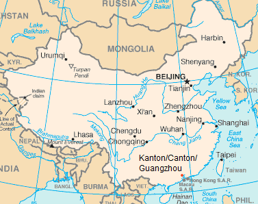 Karte von China
                            mit Kanton / Canton / Guangzhou