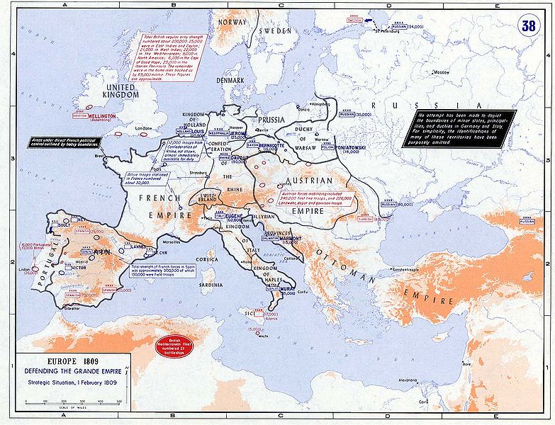 Karte von Europa
                            von 1809 mit der Kontinentalsperre von
                            Napoleon gegen England