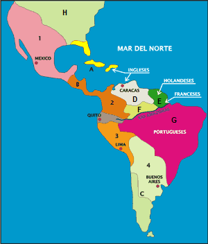 map with
                      viceroyalties of New Spain, New Granada, Peru and
                      Rio de la Plata etc.