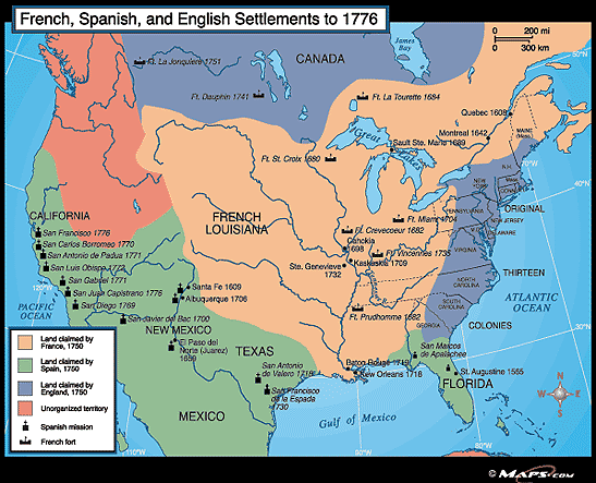 Karte mit
                      Nord-"Amerika" 1750-1776