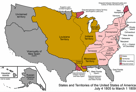 "USA" von 1805 mit dem
              Louisiana Territory