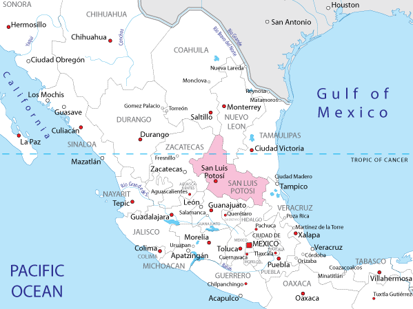 Karte von Mexiko mit San
                    Luis Potosí