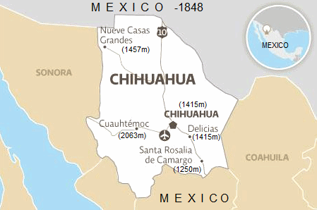 Karte mit der Provinz Chihuahua
              in Mexiko