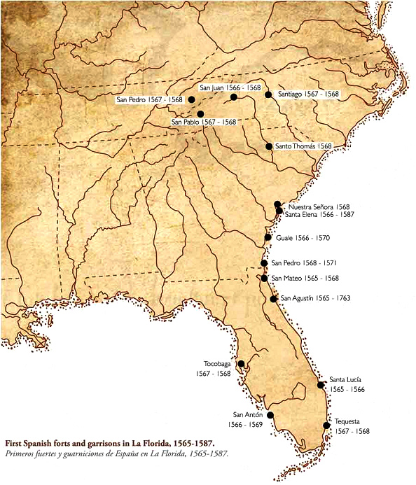 Karte mit
                      den spanischen Forts in Spanisch-Florida