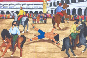 Todesstrafe gegen Tupac Amaru
              mit Pferdereissen, Cusco 1572