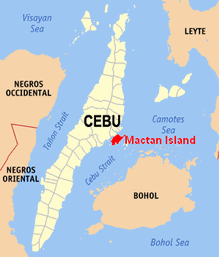 Map with Cebu Island, Mactan Island, and
                    with Bohol Island