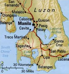 Karte mit der Bucht von Manila