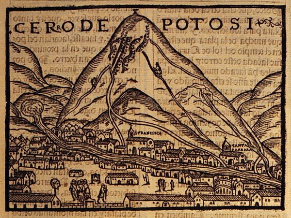 Pedro
              de Cieza de León: Chronik Parte primera de la chronica del
              Peru über Indianer Indios in Potosi 1553, Cero de Potosi,
              Silberberg