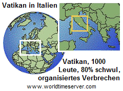 Karte von Italien mit dem
                  kriminell-schwulen Vatikan: 1000 Leute, 80% Schwule,
                  organisiertes Verbrechen