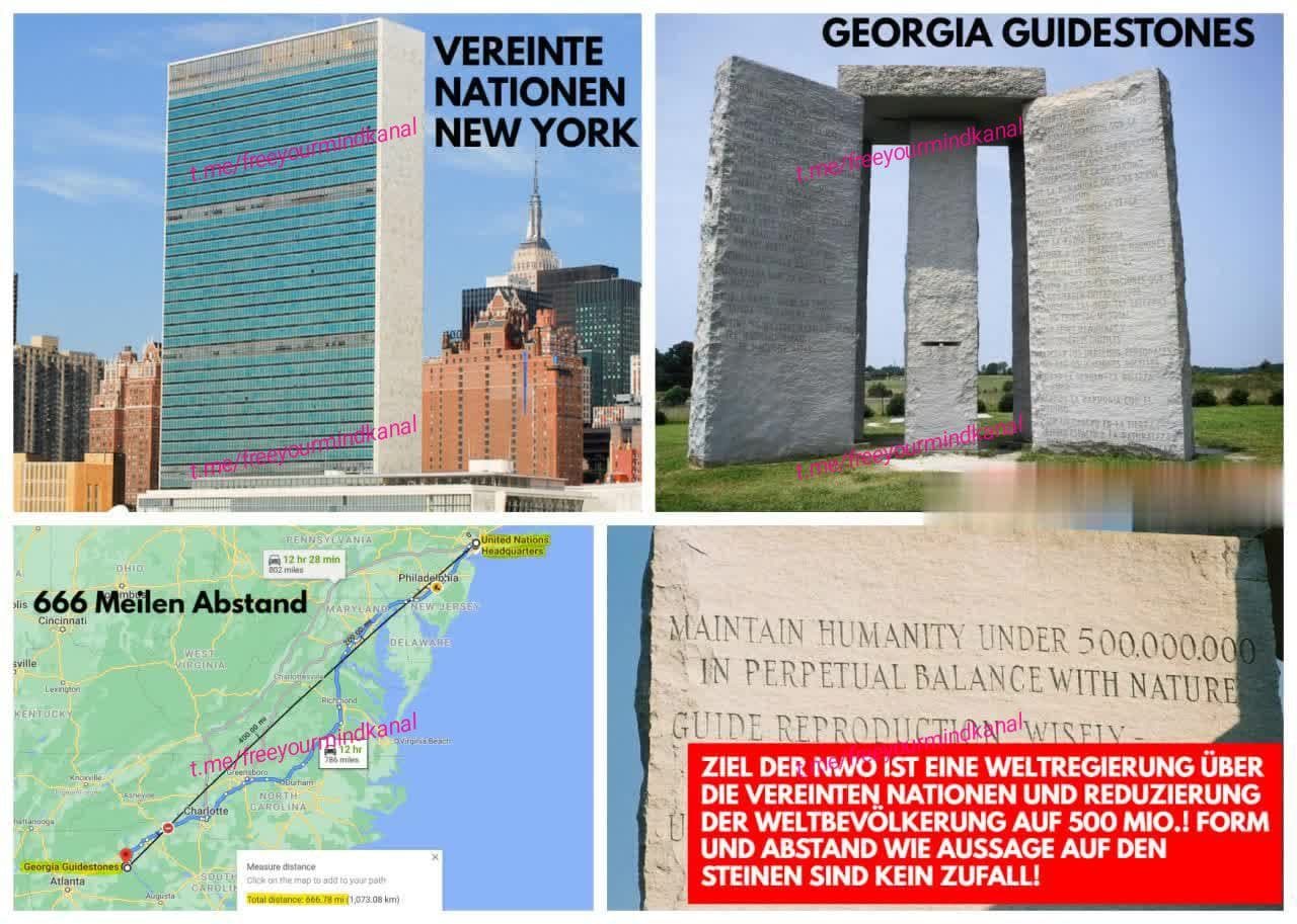 Sammelfoto "USA"
                    28.12.2021: Von der UNO in New York zu den Guide
                    Stones in Georgia sind es 666 Meilen