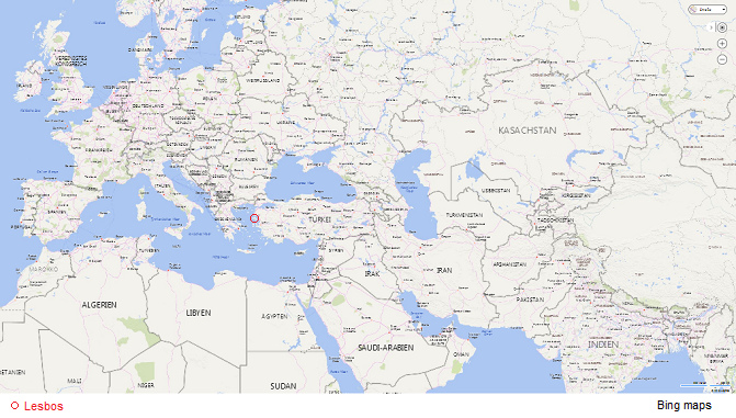 Karte von Europa mit Griechenland und der
                  Insel Lesbos