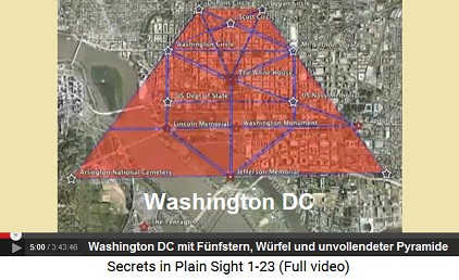 Washington DC, das Strassendiagramm mit dem
                        Fünfstern, mit dem Würfel und mit der
                        unvollendeten Pyramide