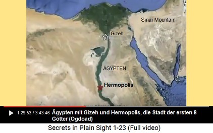 Karte von Ägypten mit Gizeh und Hermopolis, wo
                    die 8 Götter lebten