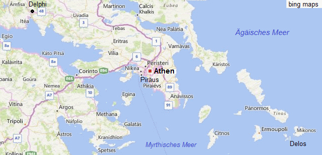Mapa de Grecia con Atenas
                    y Delos
