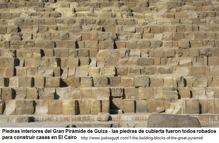 Gran Pirámide, piedras interiores - las
                    piedras de cubierta han todos robados para construir
                    casas en El Cairo