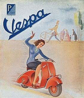 Vespa-Plakat der
                        1950er Jahre mit Br�nette
