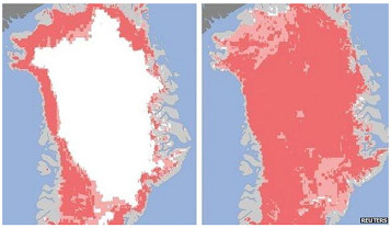 Gr�nland ist
                komplett angeschmolzen, Satellitenfoto vom Juli 2012