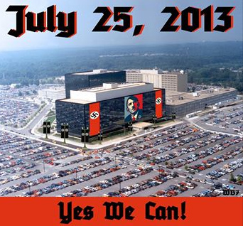 Das
                                Spionagezentrum der "National
                                Security Agency" (NSA) hat auf dem
                                Foto Hakenkreuzfahnen und ein
                                Hitler-Portrait erhalten - die h�ren
                                einfach nicht auf mit ihrer
                                widerrechtlichen und kriminellen
                                Spionage