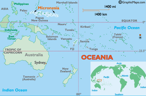Karte mit den Philippinen, Australien und
                      Mikronesien