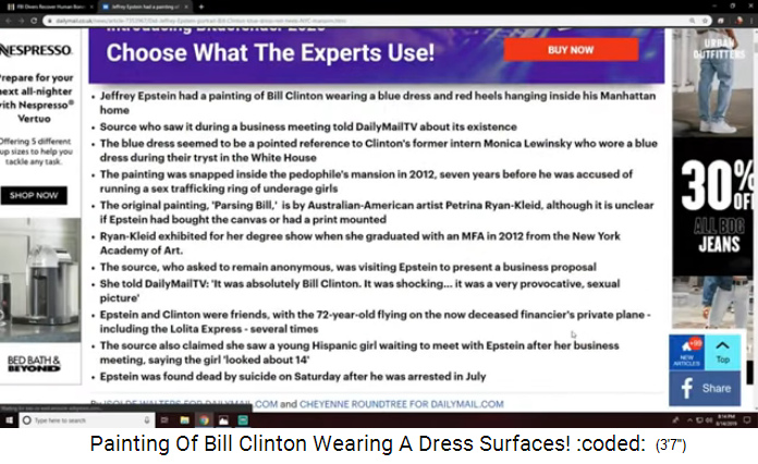 Artikel über Bill
                  Clinton auf einem Bild mit blauem Kleid und roten High
                  Heels im Oval Office (Regierungssitz), Details