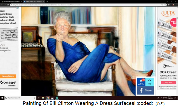 Bill Clinton auf einem Bild mit blauem Kleid und
                  roten High Heels im Oval Office (Regierungssitz)