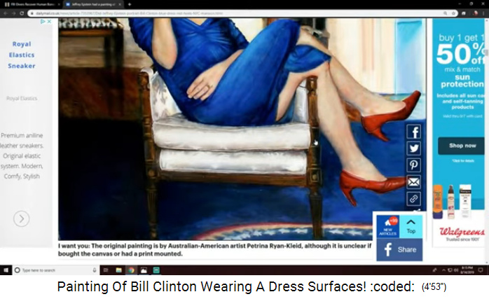 Bill Clinton auf einem Bild mit blauem Kleid und
                  roten High Heels im Oval Office (Regierungssitz),
                  Nahaufnahme der roten High Heels (Stöckelschuhe)