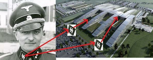 Neues
                    NATO-Hauptquartier (Natorat) in Br�ssel in
                    SS-Runenform