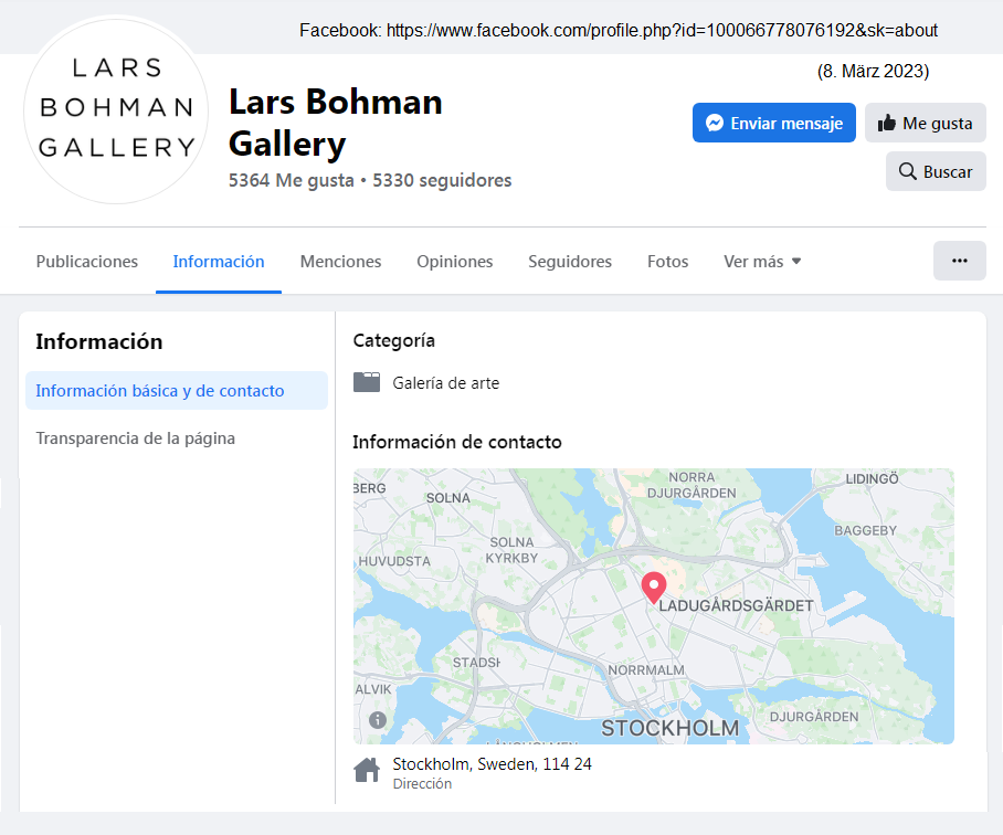 Lars Bohman Gallery in Stockholm
                          (Schweden): Kontakt mit Karte von Stockholm
