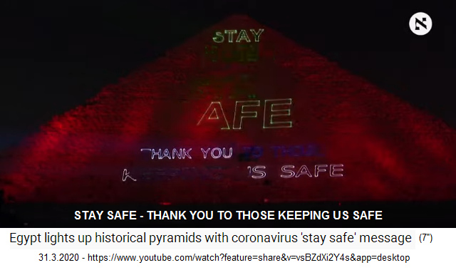 Ägypten Pyramide von Gize in Rot mit
                        Schriftzug "Stay safe" und "Thank
                        you to those keeping us safe" 02