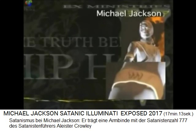 Satanismus bei Michael Jackson: Er tr�gt eine
                Armbinde mit der Satanistenzahl 777 des Satanisten
                Aleister Crowley
